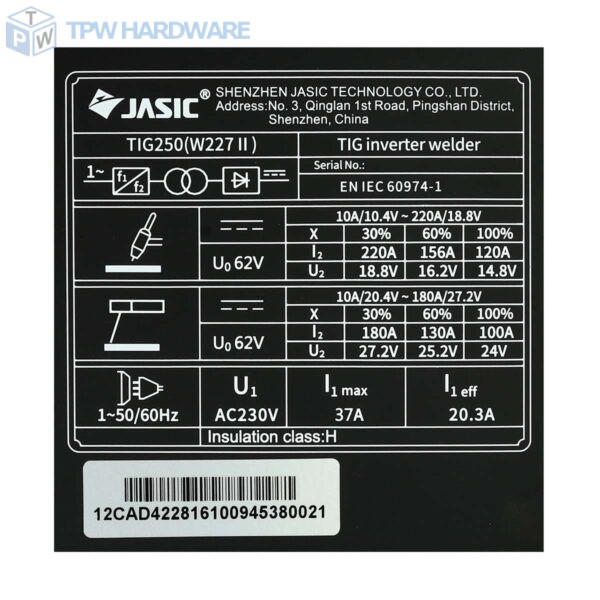 JASIC เครื่องเชื่อม TIG/MMA 220/180A รุ่น TIG250W227II