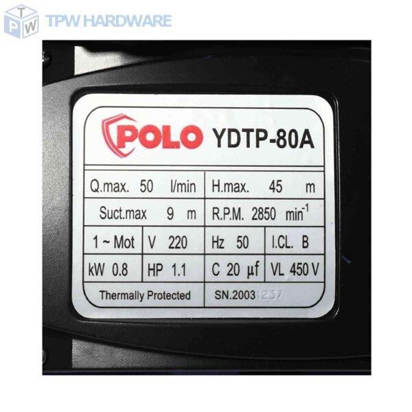 POLO ปั๊มน้ำอัตโนมัติ พร้อม Flow Sensor 1 แรงม้า ขนาดท่อ 1 นิ้ว รุ่น YDTP-80A