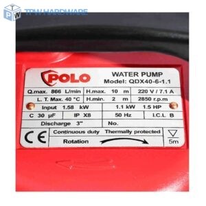 POLO ปั๊มจุ่มสำหรับน้ำสะอาด ไม่มีลูกลอย 1100 วัตต์ (1.5 แรงม้า) รุ่น QDX40-6-1.1