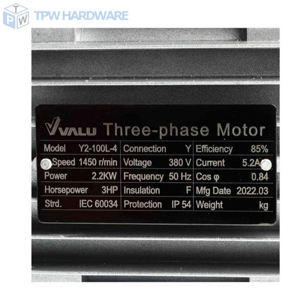 VALU (แวลู) มอเตอร์ รุ่น Y2-100L-4 กำลังมอเตอร์ 3 แรงม้า (2.2 กิโลวัตต์) ไฟ 3 เฟส 380 โวลต์