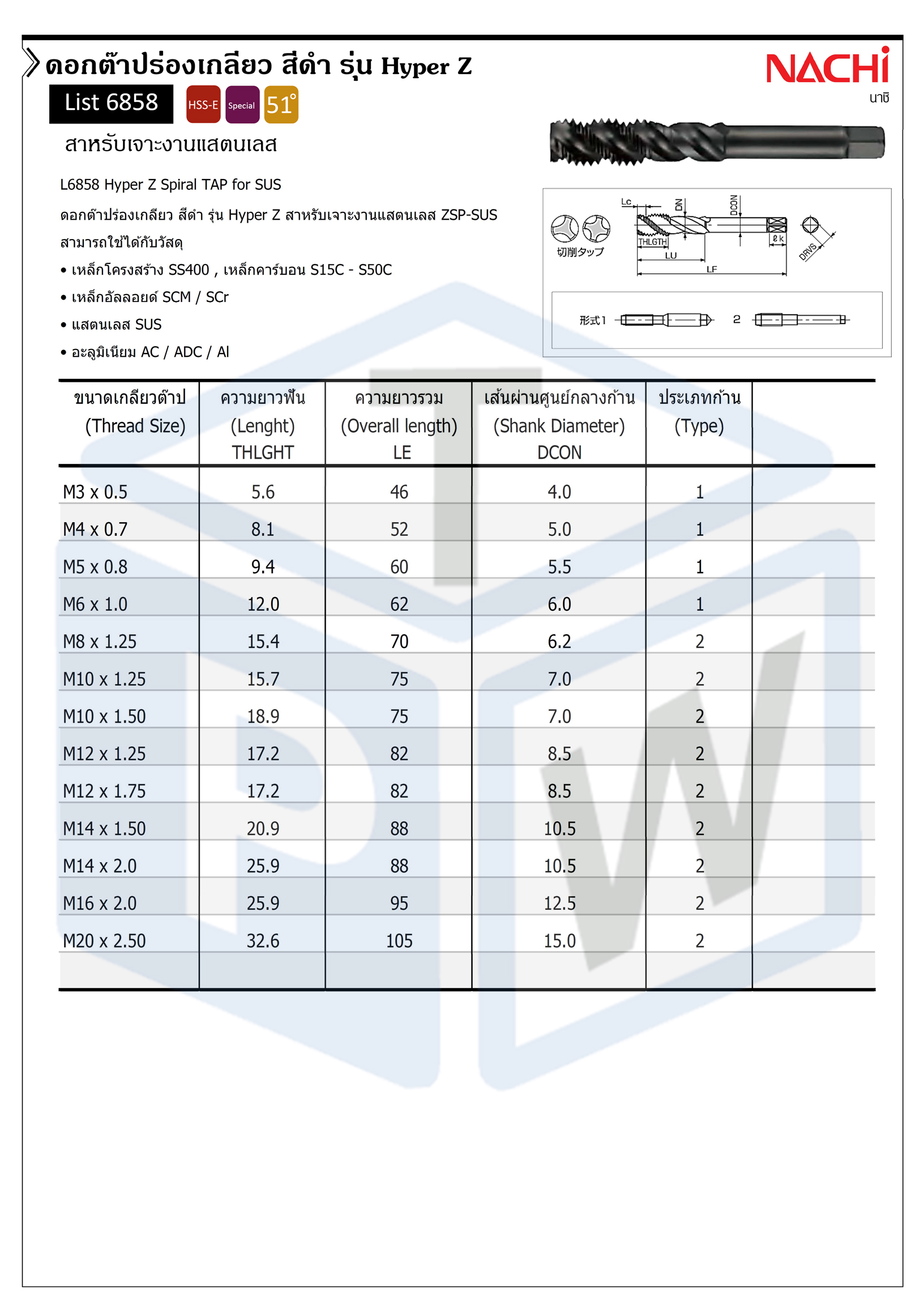 NACHI-L6858 Hyper Z Spiral TAP for SUS